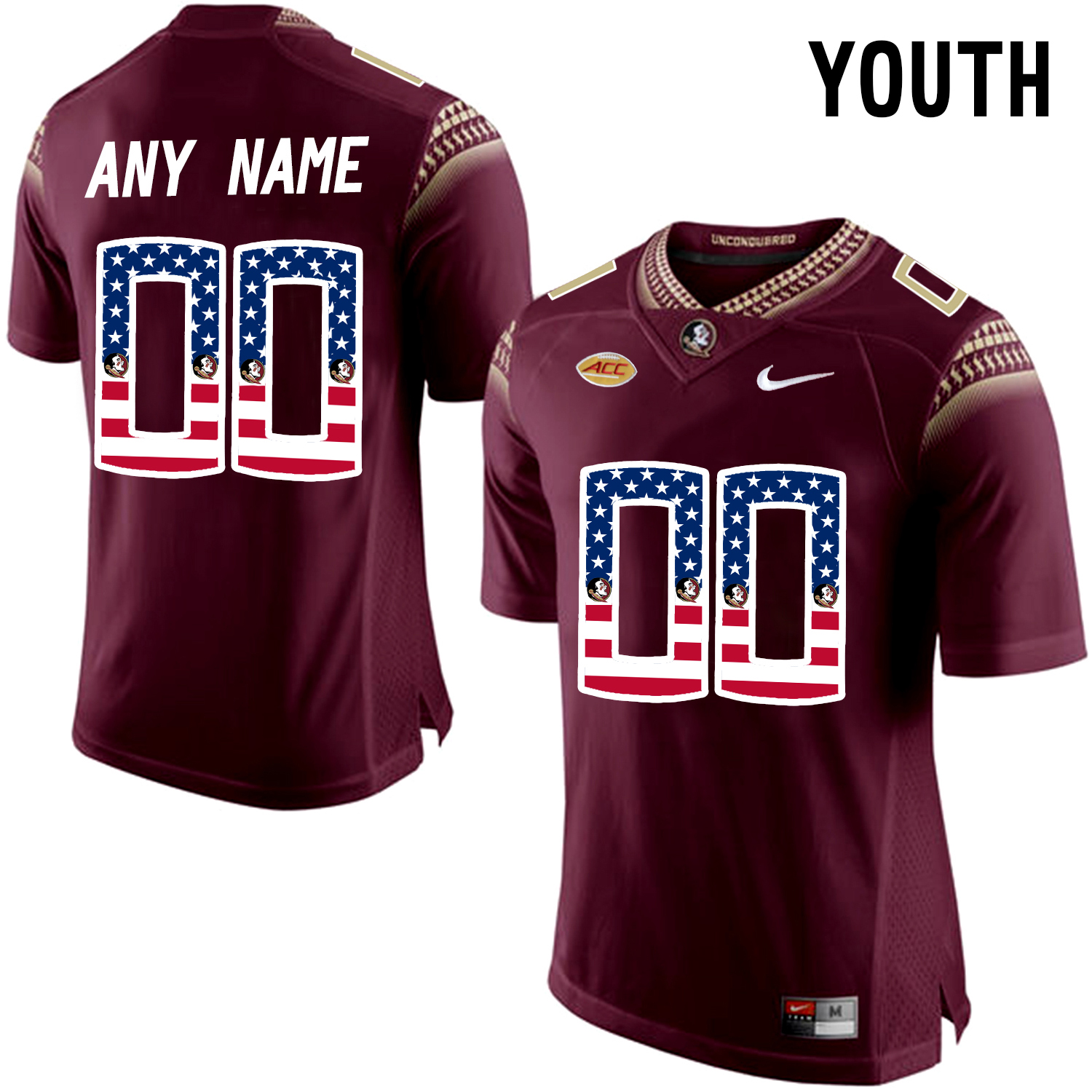 US Flag Fashion Youth Florida State Seminoles Customized College Football Limited Jersey  Red